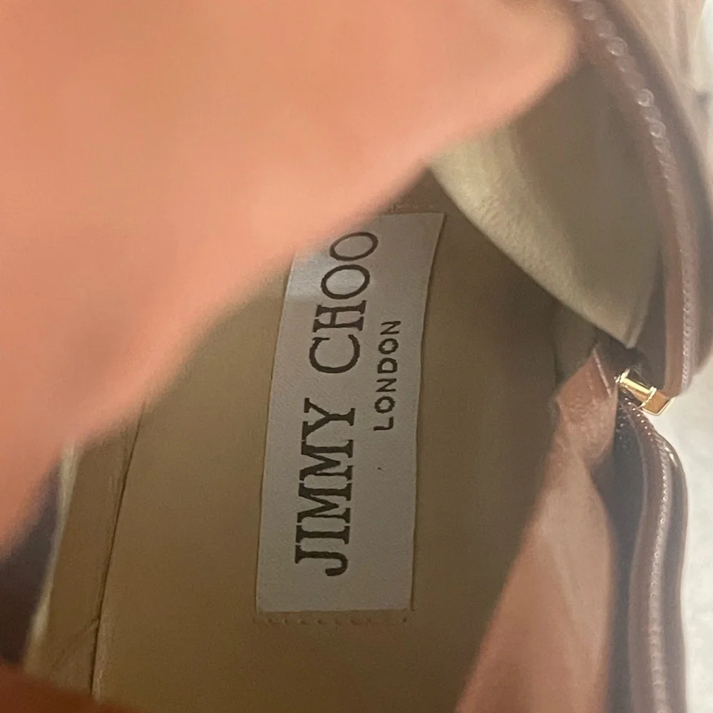 JIMMY CHOO Bryson 100 Tan Stretch Bonded Fabric Over-The-Knee‎ Boots Tan SZ 35.5